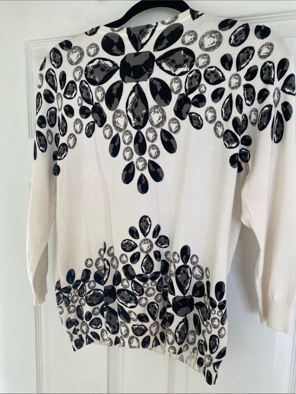 Joseph A White Cardigan with Black Gemstone Print and Rhinestone Buttons Size S - Picture 4 of 16